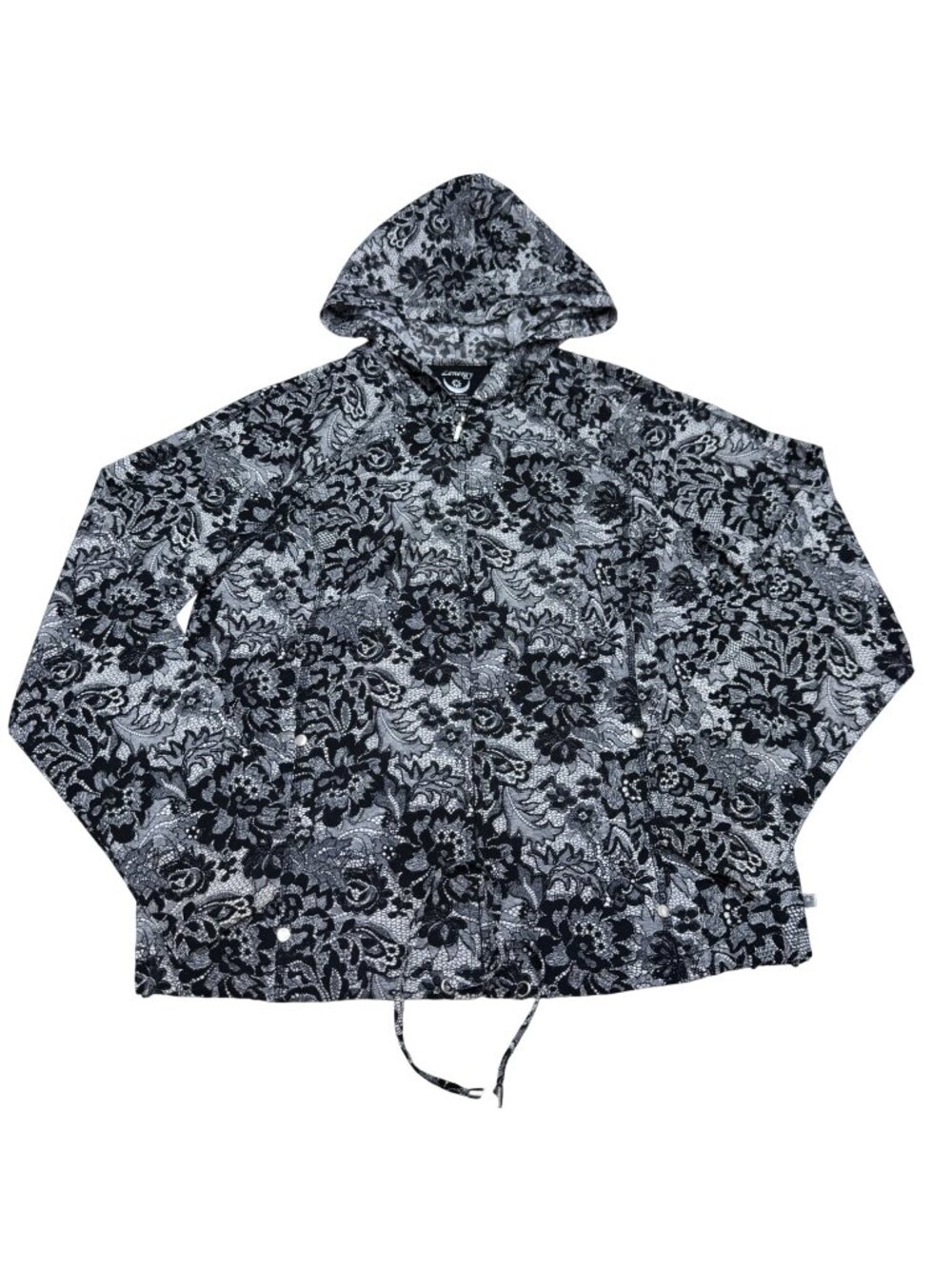 Zenergy By Chico's Women's Lightweight Floral Zip Up Hooded Jacket, Size 1/US M